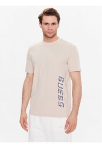 Guess T-Shirt Chile Z3GI11 J1314 Beżowy Slim Fit. Kolor: beżowy. Materiał: bawełna