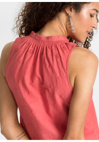 Sukienka z ażurowym haftem bonprix czerwony. Kolor: różowy. Wzór: ażurowy, haft #6