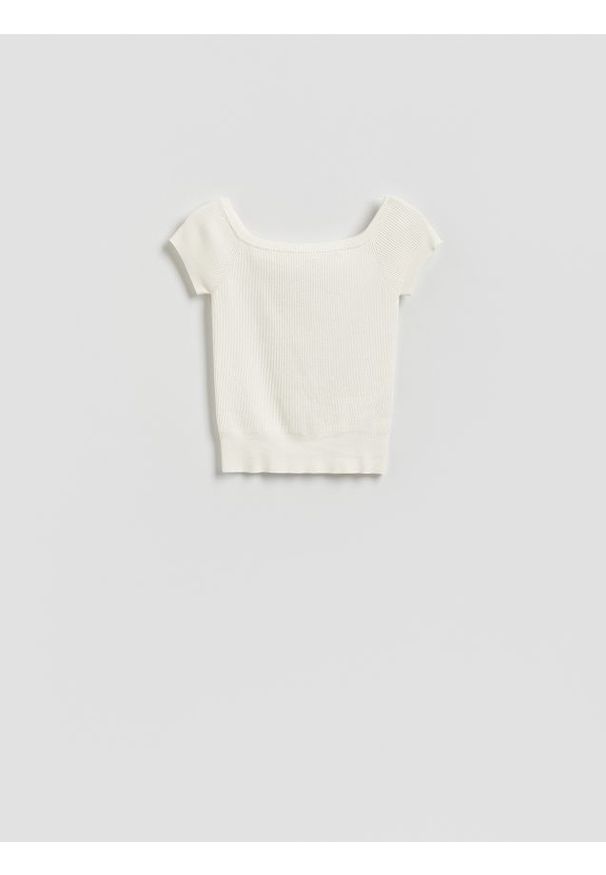 Reserved - Dzianinowa bluzka - kremowy. Kolor: kremowy. Materiał: dzianina