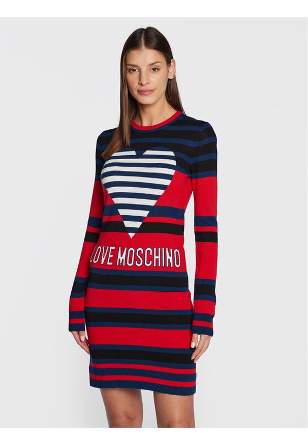 Love Moschino - LOVE MOSCHINO Sukienka dzianinowa WSE2010X 1148 Czerwony Slim Fit. Kolor: czerwony. Materiał: syntetyk