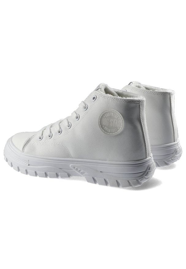 Big-Star - Sneakersy damskie Big Star, wykonane z materiału tekstylnego o wzmocnionej strukturze z wysoką cholewką klasycznym sznurowaniem gumowym noskiem, biał. Okazja: na co dzień. Wysokość cholewki: przed kolano. Kolor: biały. Materiał: materiał, guma. Szerokość cholewki: normalna. Styl: klasyczny