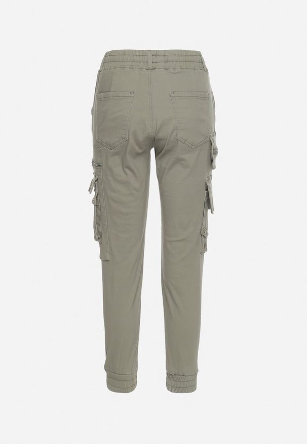 Born2be - Zielone Spodnie Typu Bojówki z Bawełny z Gumką w Pasie i Kieszeniami Quera. Okazja: na co dzień. Kolor: zielony. Materiał: bawełna. Styl: casual, militarny, elegancki