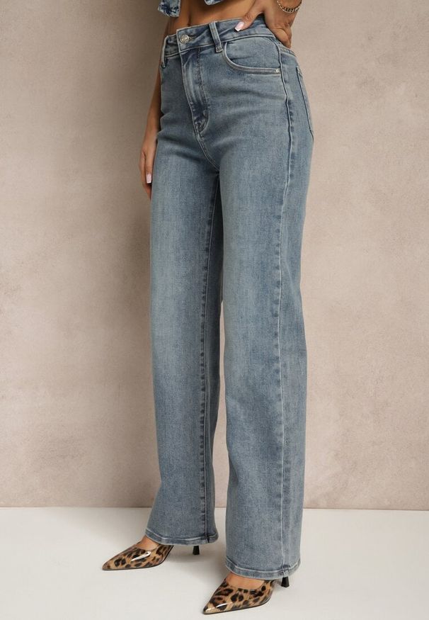Renee - Niebieskie Jeansy High Waist z Szeroką Nogawką Uliswena. Okazja: na co dzień. Stan: podwyższony. Kolor: niebieski. Styl: elegancki, casual