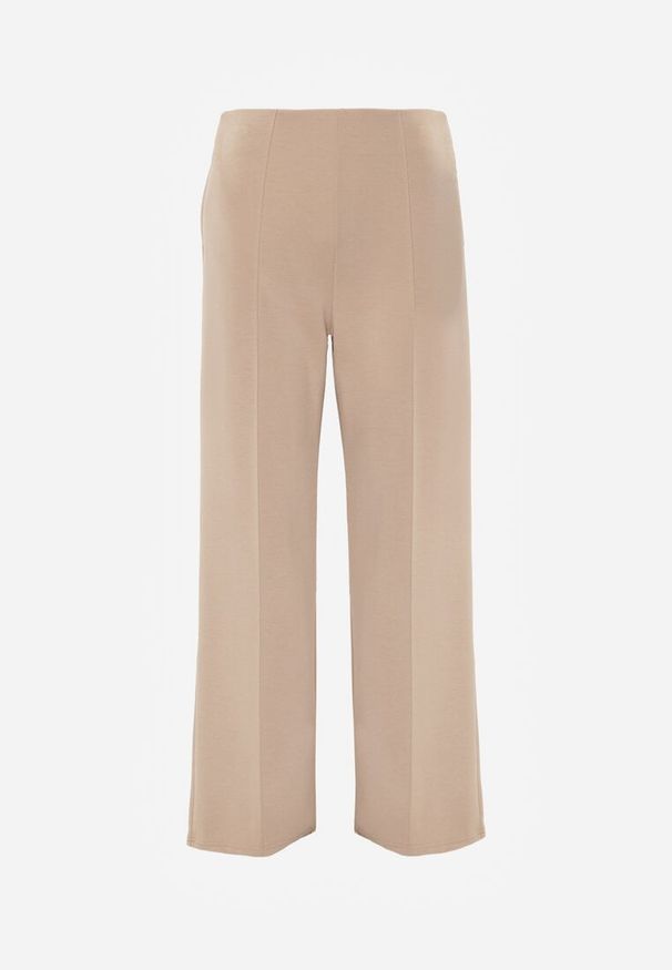 Renee - Beżowe Bawełniano-Wiskozowe Spodnie o Eleganckim Kroju w Kant Tinawre. Okazja: na co dzień. Kolor: beżowy. Materiał: wiskoza, bawełna. Wzór: gładki. Styl: elegancki