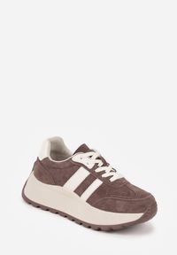 Born2be - Brązowe Skórzane Sneakersy na Grubej Podeszwie Cezelina. Okazja: na co dzień. Kolor: brązowy. Materiał: skóra #3