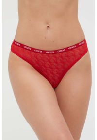 Guess figi kolor czerwony z koronki. Kolor: czerwony. Materiał: koronka. Wzór: koronka