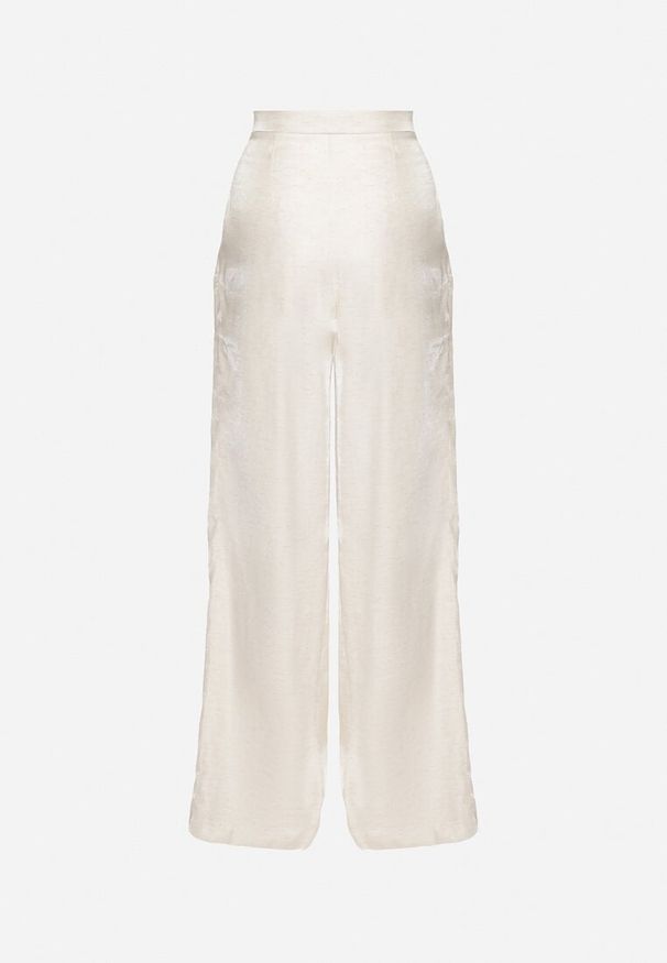 Born2be - Beżowe Szerokie Spodnie z Lnem i Wiskozą Mavirelle. Kolor: beżowy. Materiał: wiskoza, len. Styl: elegancki, klasyczny