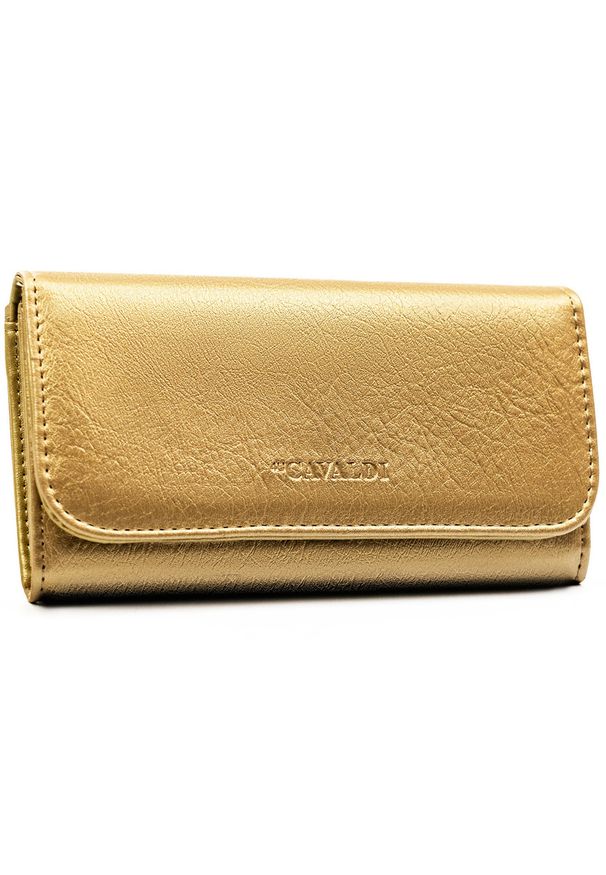 4U CAVALDI - Duży portfel damski ze skóry ekologicznej w złotym kolorze, zamykany zatrzaskiem - 4U Cavaldi. Kolor: złoty. Materiał: skóra ekologiczna