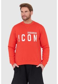 DSQUARED2 Czerwona bluza męska z dużym białym logo icon, Rozmiar S. Kolor: czerwony #1