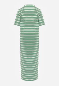 Born2be - Biało-Zielona Pudełkowa Sukienka z Bawełny w Poziome Paski Diove. Okazja: do pracy, na co dzień, na spacer. Kolor: biały. Materiał: bawełna. Wzór: paski. Typ sukienki: proste. Styl: klasyczny, casual #2