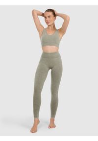 4f - 4F Legginsy do jogi i pilatesu bezszwowe damskie - zielone XS/S. Stan: podwyższony. Kolor: zielony. Materiał: włókno, materiał. Długość: długie. Wzór: ze splotem. Sport: joga i pilates