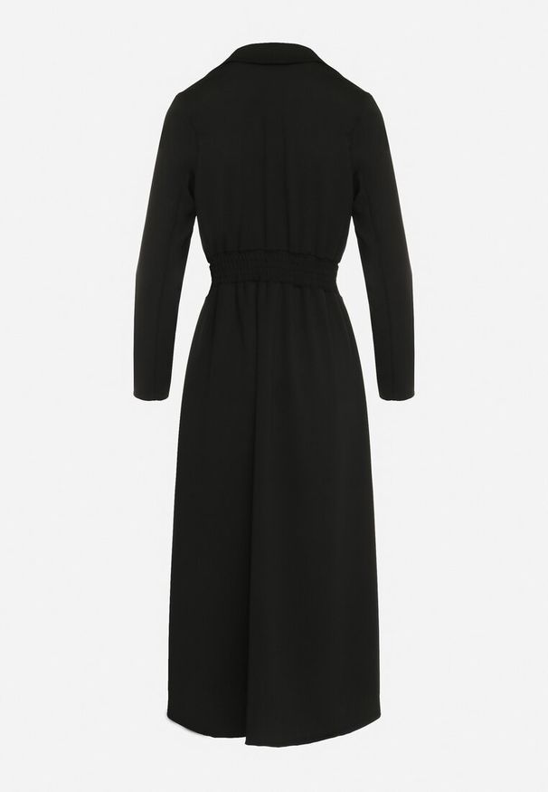 Born2be - Czarna Rozkloszowana Sukienka Midi z Kopertową Górą i Gumką w Pasie Ametis. Kolor: czarny. Typ sukienki: kopertowe. Długość: midi