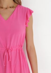 Born2be - Fuksjowa Sukienka z Wiskozy Yorgebius. Kolor: różowy. Materiał: wiskoza. Wzór: aplikacja. Typ sukienki: rozkloszowane. Styl: klasyczny, wizytowy. Długość: midi #2