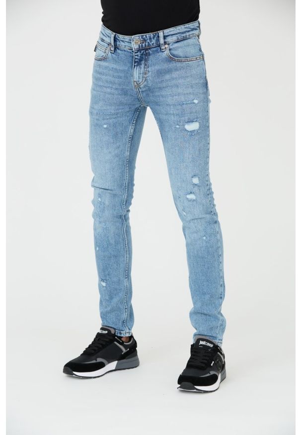 Just Cavalli - JUST CAVALLI Niebieskie jeansy Super Slim Chain. Kolor: niebieski