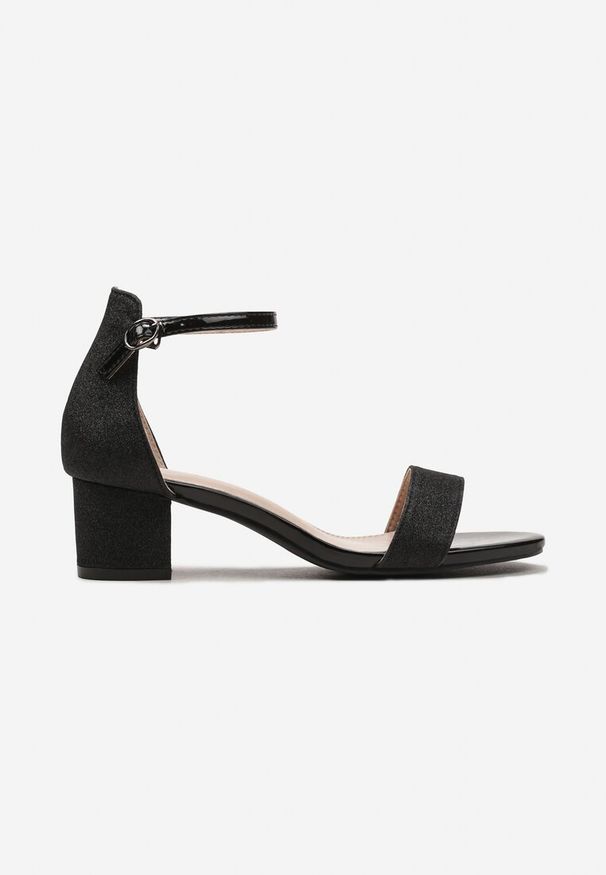 Born2be - Czarne Sandały na Obcasie Ozdobione Brokatem z Zapięciem na Sprzączkę Tarivea. Okazja: na imprezę. Zapięcie: sprzączka. Kolor: czarny. Wzór: aplikacja. Obcas: na obcasie. Wysokość obcasa: średni