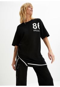 bonprix - Shirt oversize z miękkiego materiału z domieszką wiskozy. Kolor: czarny. Materiał: materiał, wiskoza. Wzór: nadruk #1