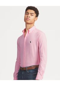 Ralph Lauren - RALPH LAUREN - Różowa koszula Mesh Custom Fit. Typ kołnierza: polo. Kolor: różowy, wielokolorowy, fioletowy. Materiał: mesh. Długość rękawa: długi rękaw. Długość: długie. Wzór: haft. Styl: klasyczny #1