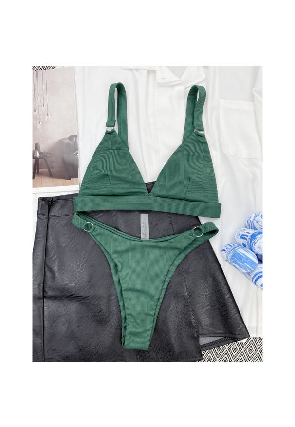 Intica - Strój kąpielowy z kółeczkami i regulowanymi ramiączkami na plażę i basen Shouko. Kolor: zielony. Materiał: tkanina