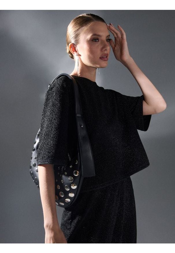 Sinsay - Bluzka z krótkimi rękawami - czarny. Kolor: czarny. Długość rękawa: krótki rękaw. Długość: krótkie