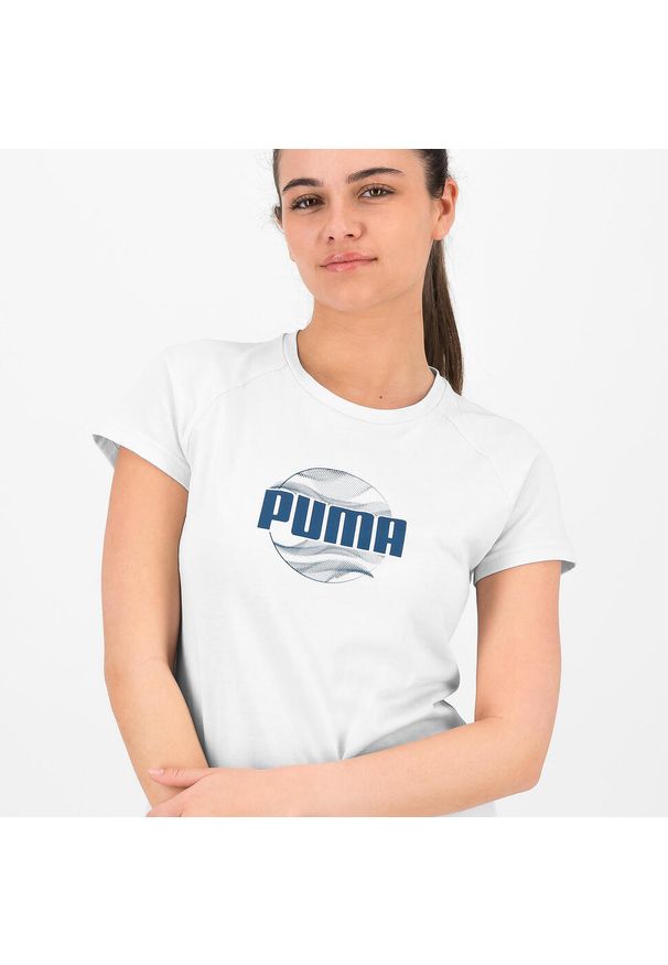 Koszulka damska Puma Gym & Pilates. Kolor: niebieski. Materiał: bawełna. Sport: joga i pilates