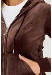 Juicy Couture - JUICY COUTURE Brązowa damska bluza Robertson, Rozmiar S. Kolor: brązowy. Materiał: poliester, welur, materiał. Wzór: haft #4