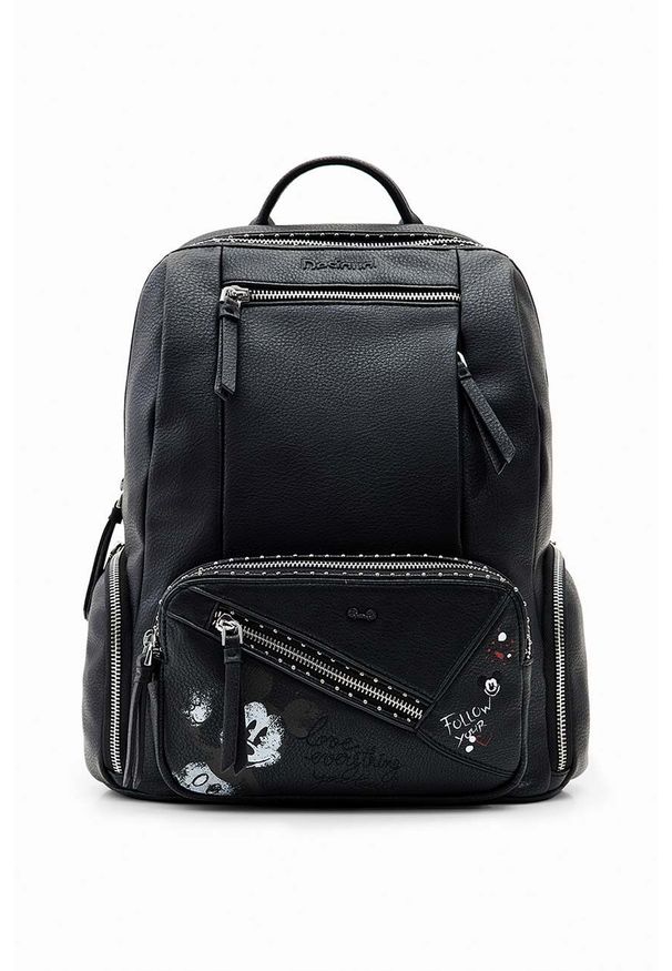 Desigual plecak x Disney damski kolor czarny duży z nadrukiem. Kolor: czarny. Wzór: nadruk, motyw z bajki
