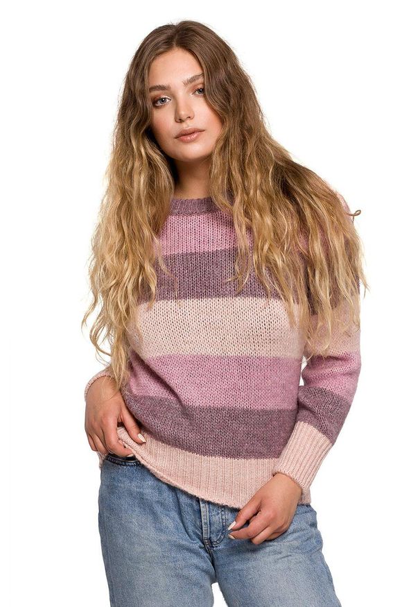 BE Knit - Mięciutki wełniany sweter w kolorowe paski. Okazja: na co dzień. Materiał: wełna. Wzór: paski, kolorowy. Sezon: jesień, zima. Styl: casual