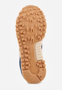 Renee - Granatowo-Beżowe Sneakersy ze Skóry Naturalnej z Paskami Kiarre. Okazja: na co dzień. Zapięcie: pasek. Kolor: niebieski. Materiał: skóra #7