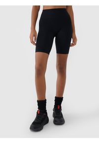 4f - 4F Legginsy kolarki bezszwowe treningowe damskie - czarne XS/S. Stan: podwyższony. Kolor: czarny. Materiał: elastan, materiał, włókno, dzianina, syntetyk. Długość: krótkie. Wzór: ze splotem, gładki, jednolity. Sport: fitness #2