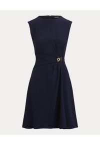 Lauren Ralph Lauren - LAUREN BY RALPH LAUREN - Granatowa sukienka z ozdobnym marszczeniem. Kolor: niebieski. Materiał: tkanina. Typ sukienki: rozkloszowane. Długość: mini #3