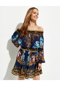 Camilla - CAMILLA - Sukienka mini z hiszpańskim dekoltem Fields of Treasure. Kolor: niebieski. Materiał: jedwab. Wzór: aplikacja. Typ sukienki: rozkloszowane. Długość: mini #1