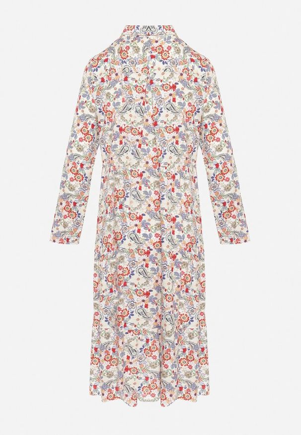 Born2be - Biało-Różowa Kwiatowa Sukienka Midi o Rozkloszowanym Fasonie Glevia. Okazja: na co dzień. Kolor: biały. Wzór: kwiaty. Typ sukienki: koszulowe. Styl: casual. Długość: midi