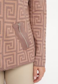 Born2be - Ciemnobeżowy Sweter z Półgolfem o Geometrycznym Wzorze i Ozdobnymi Suwakami Waqaia. Kolor: beżowy. Materiał: dzianina. Wzór: geometria. Sezon: jesień, zima #3