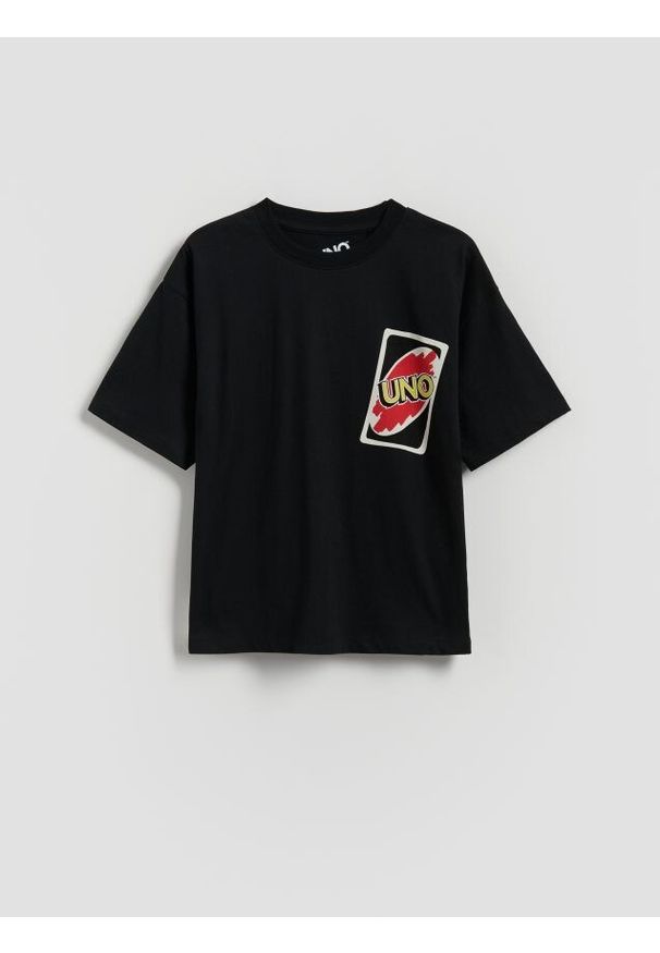 Reserved - T-shirt z nadrukiem UNO - czarny. Kolor: czarny. Materiał: dzianina, bawełna. Wzór: nadruk