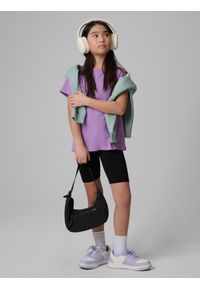 4f - 4F T-shirt regular gładki dziewczęcy - fioletowy 152 (11-12 lat). Okazja: na uczelnię, na co dzień, na spacer. Kolor: fioletowy. Materiał: materiał, bawełna, jersey, dzianina, skóra. Wzór: gładki. Sezon: lato. Styl: klasyczny, casual #2