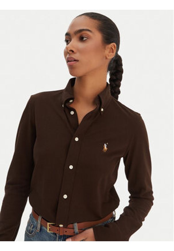 Polo Ralph Lauren Koszula 211924258501 Brązowy Slim Fit. Typ kołnierza: polo. Kolor: brązowy. Materiał: bawełna