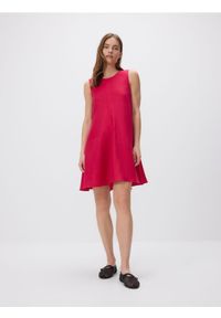 Reserved - Lniana sukienka mini - fuksja. Kolor: różowy. Materiał: len. Długość: mini