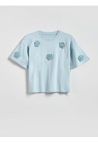 Reserved - T-shirt z aplikacją - jasnoniebieski. Kolor: niebieski. Materiał: bawełna. Wzór: aplikacja #1