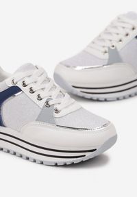 Born2be - Białe Sneakersy z Materiałowymi Wstawkami i Brokatem Jutofa. Kolor: biały. Materiał: materiał #4