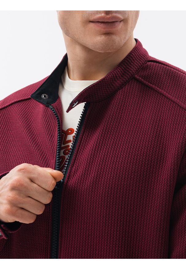 Ombre Clothing - Kurtka męska przejściowa C453 - bordowa - XXL. Typ kołnierza: kołnierzyk stójkowy, bez kaptura. Kolor: czerwony. Materiał: materiał, poliester
