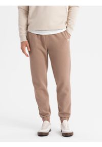 Ombre Clothing - Klasyczne spodnie dresowe unisex ze ściągaczami – brązowe V16 OU-PSBC-0100 - XL/XXL. Kolor: brązowy. Materiał: dresówka. Wzór: aplikacja. Styl: klasyczny