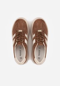 Born2be - Brązowe Skórzane Sneakersy na Grubej Podeszwie z Geometrycznym Wzorem Rivimi. Okazja: na co dzień. Kolor: brązowy. Materiał: skóra. Wzór: geometria #5