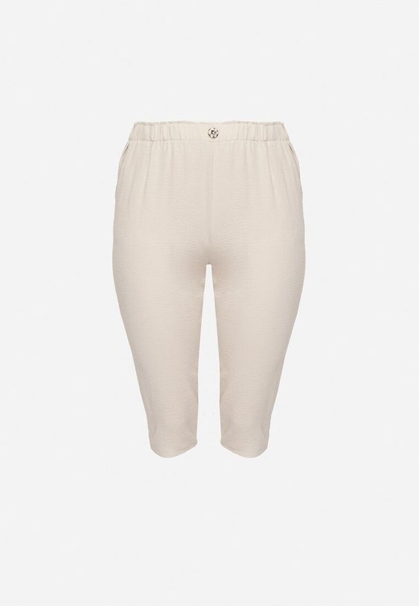 Born2be - Beżowe Spodnie z Gumką w Pasie 7/8 Tenimira. Okazja: na co dzień, na spacer. Kolekcja: plus size. Kolor: beżowy. Styl: klasyczny, casual, elegancki