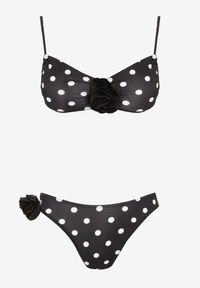 Born2be - Czarne Bikini w Kropki Biustonosz i Majtki Figi z Kwiatowymi Aplikacjami Moritia. Kolor: czarny. Wzór: kwiaty, aplikacja, kropki #6