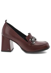 CheBello - Bordowe Półbuty Chebello Eleganckie Obuwie Damskie. Okazja: do pracy. Zapięcie: sprzączka. Kolor: czerwony. Materiał: skóra. Wzór: aplikacja. Obcas: na obcasie. Styl: elegancki. Wysokość obcasa: średni #5