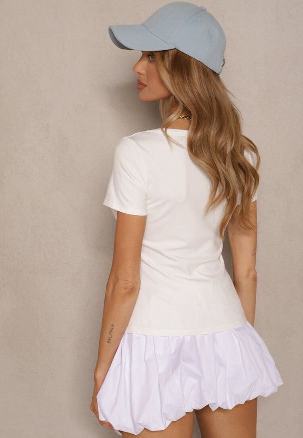 Renee - Biały T-shirt Bawełniany z Wyciętym Okrągłym Dekoltem Efralea. Okazja: na co dzień. Kolor: biały. Materiał: bawełna. Styl: klasyczny, casual, elegancki