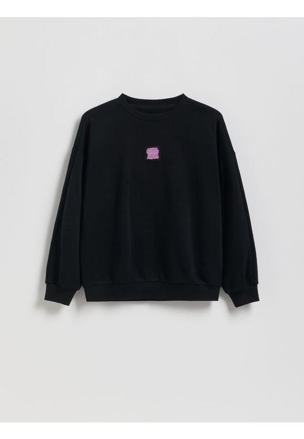 Reserved - Bawełniana bluza oversize - czarny. Kolor: czarny. Materiał: bawełna