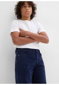 bonprix - Spodnie sztruksowe regular fit z bawełny z domieszką stretchu, straight. Kolor: niebieski. Materiał: sztruks, bawełna #2