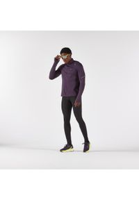KIPRUN - Bluza do biegania męska Kiprun Run 500 Warm ocieplana. Kolor: fioletowy. Materiał: materiał, poliester, elastan. Długość rękawa: długi rękaw. Długość: długie. Sport: bieganie