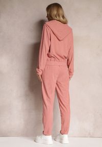 Renee - Różowy 2-częściowy Komplet Dresowy z Materiału w Prążki Zollanu. Kolor: różowy. Materiał: materiał, dresówka. Wzór: prążki #2